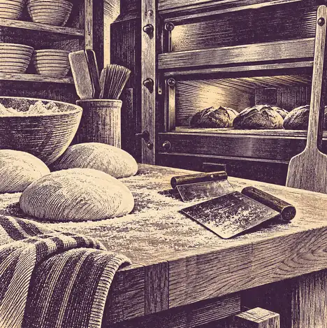 Illustration of bakeries equipment and workspace
